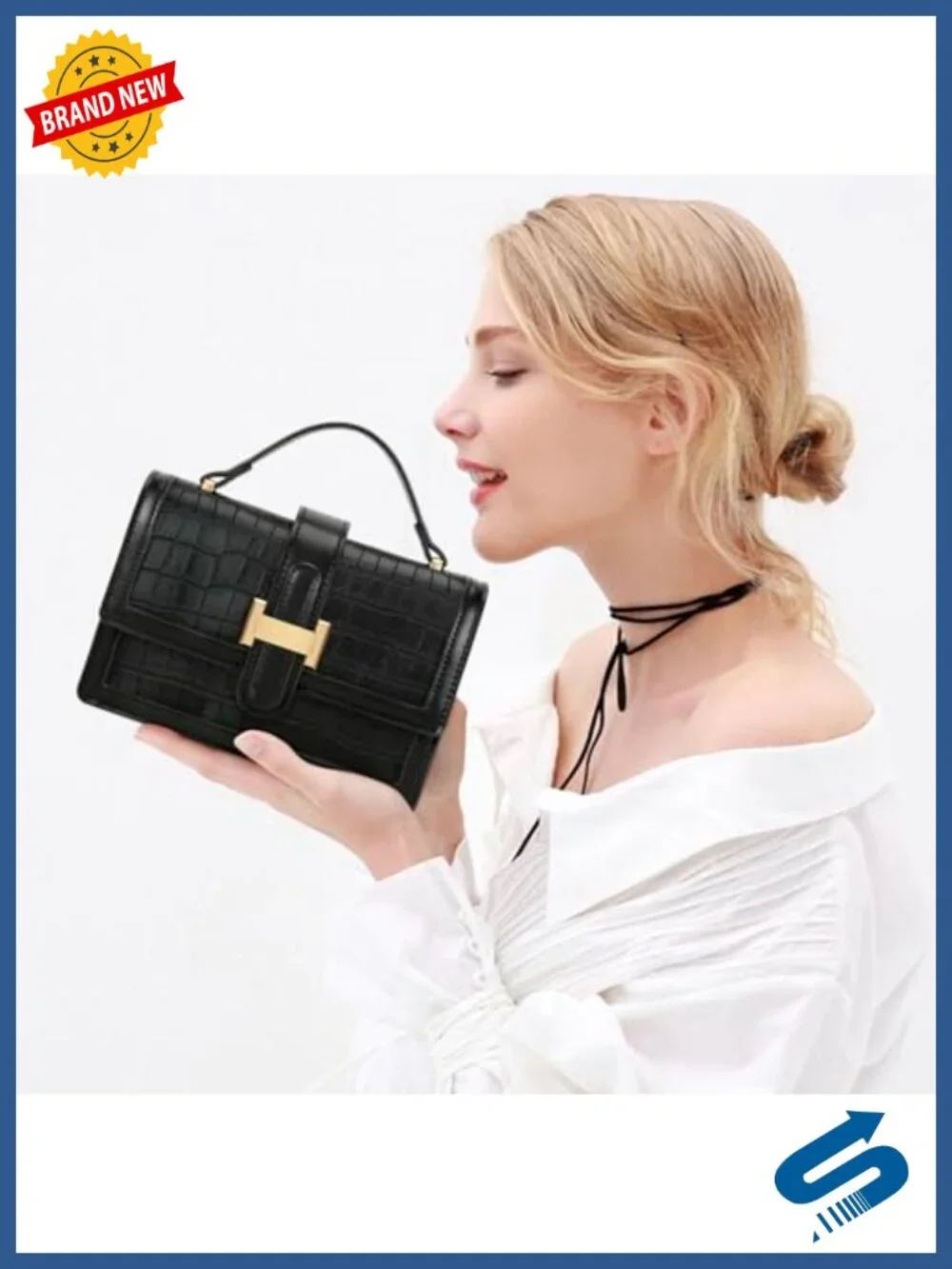 Vegan Leather Crossbody Bag with Top Handle - Adjustable Strap